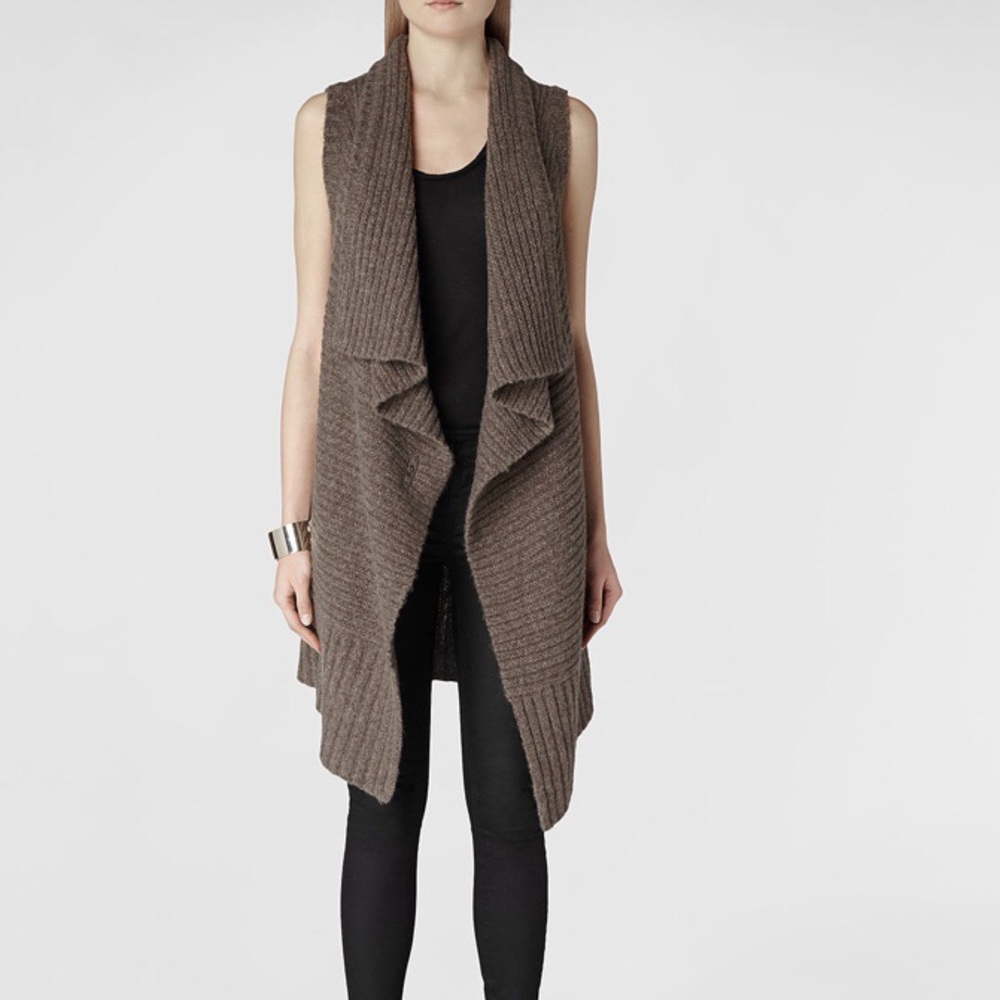Allsaints sleeveless force cardigan in fawn/brown